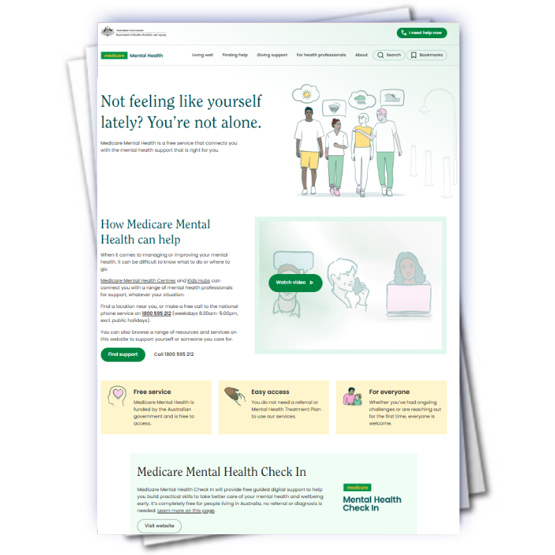 Image of the Medicare Mental Health website homepage