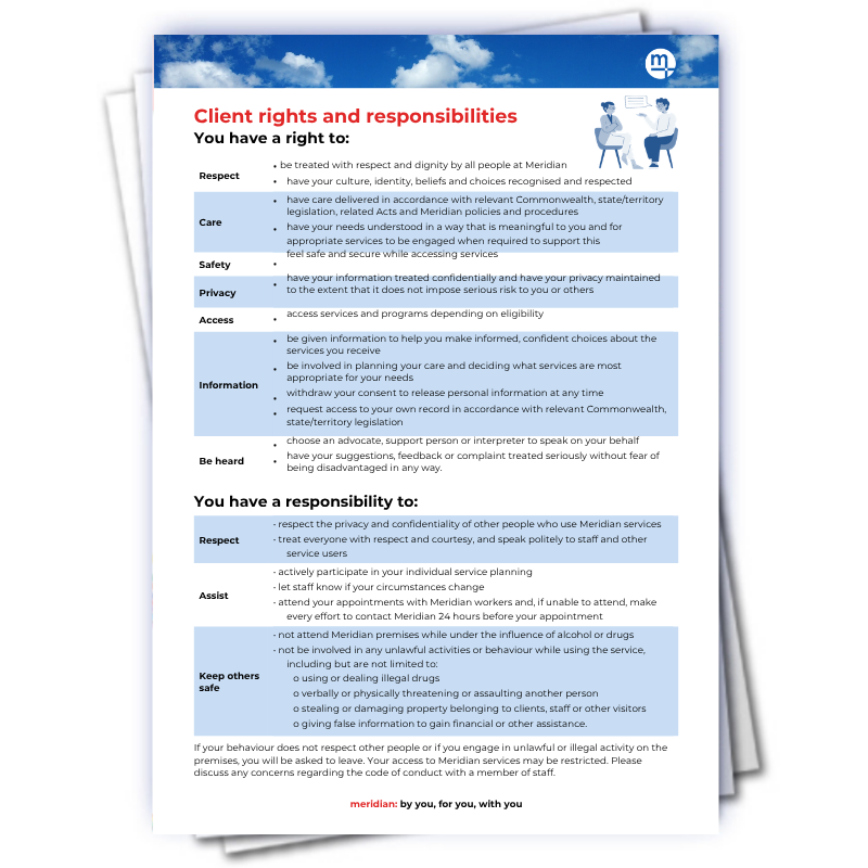 Cover of document titled "Client rights and responsibilities"