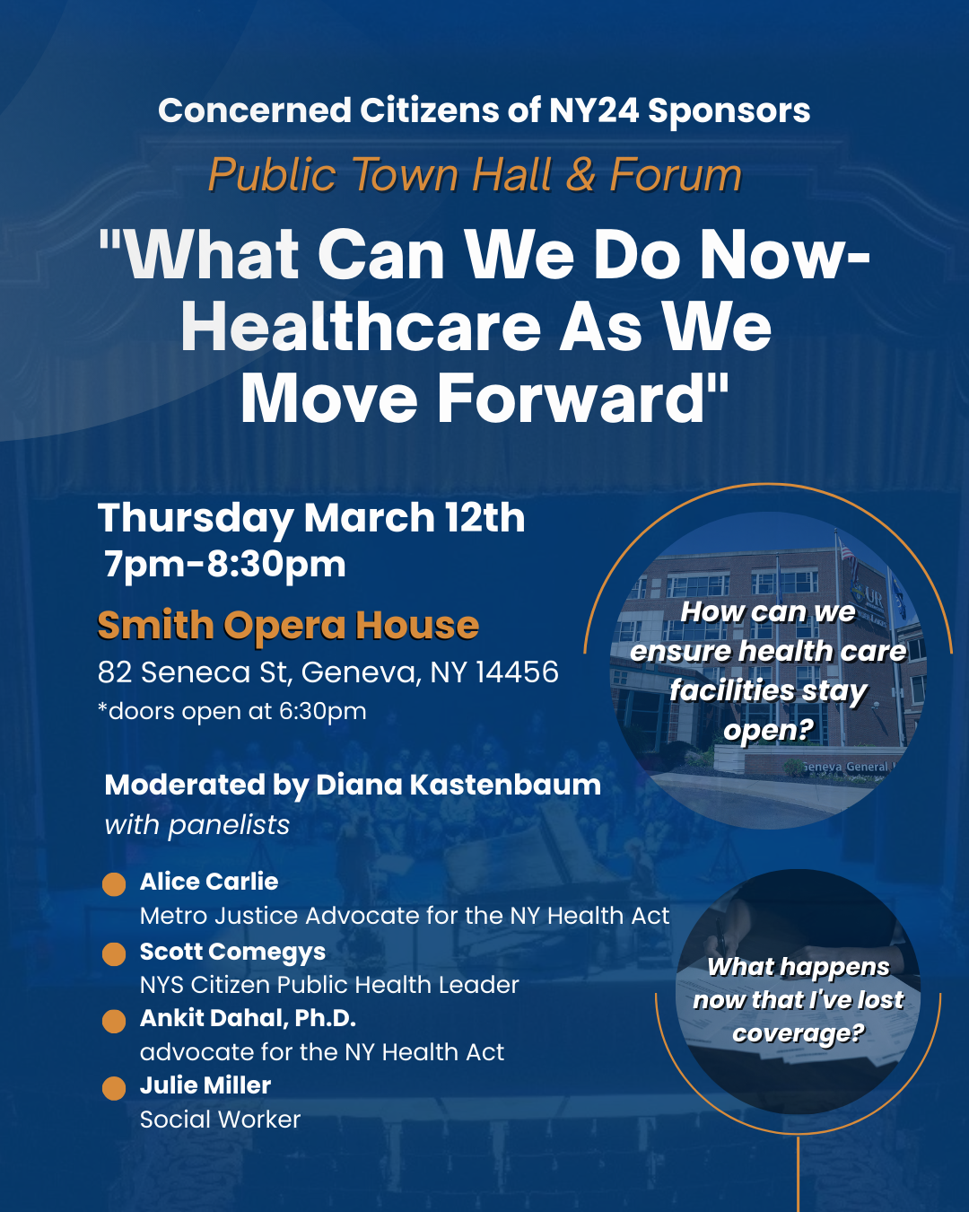 Flier for Geneva healthcare Town Hall