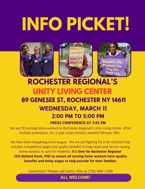 flier for informational picket at Unity Health
