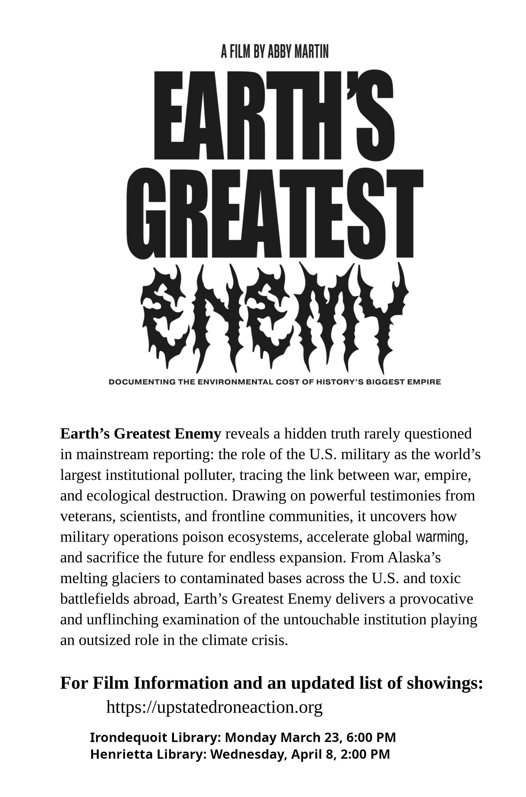 flyer for Earth's Gresatest Enemy film