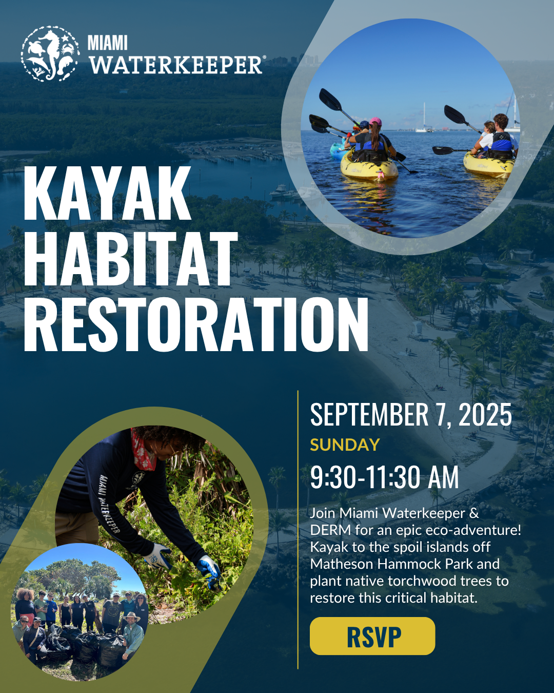 event flyer with description of kayak habitat restoration event