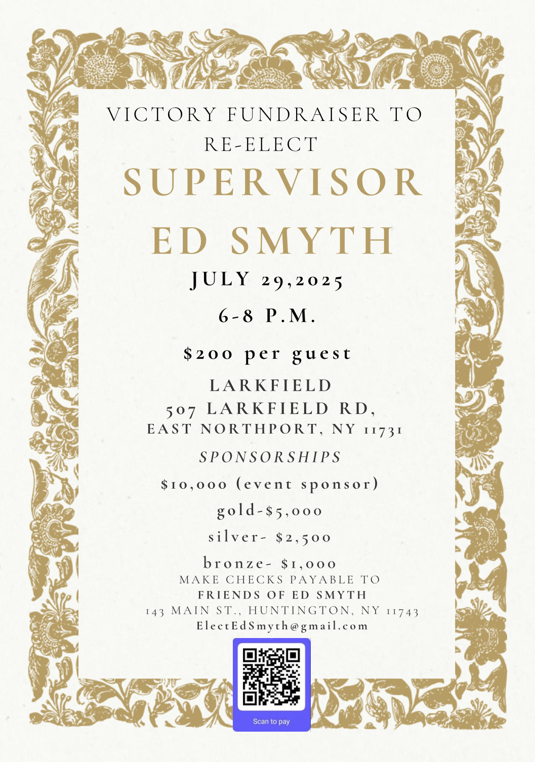 Victory Fundraiser to Re-Elect Supervisor Ed Smyth