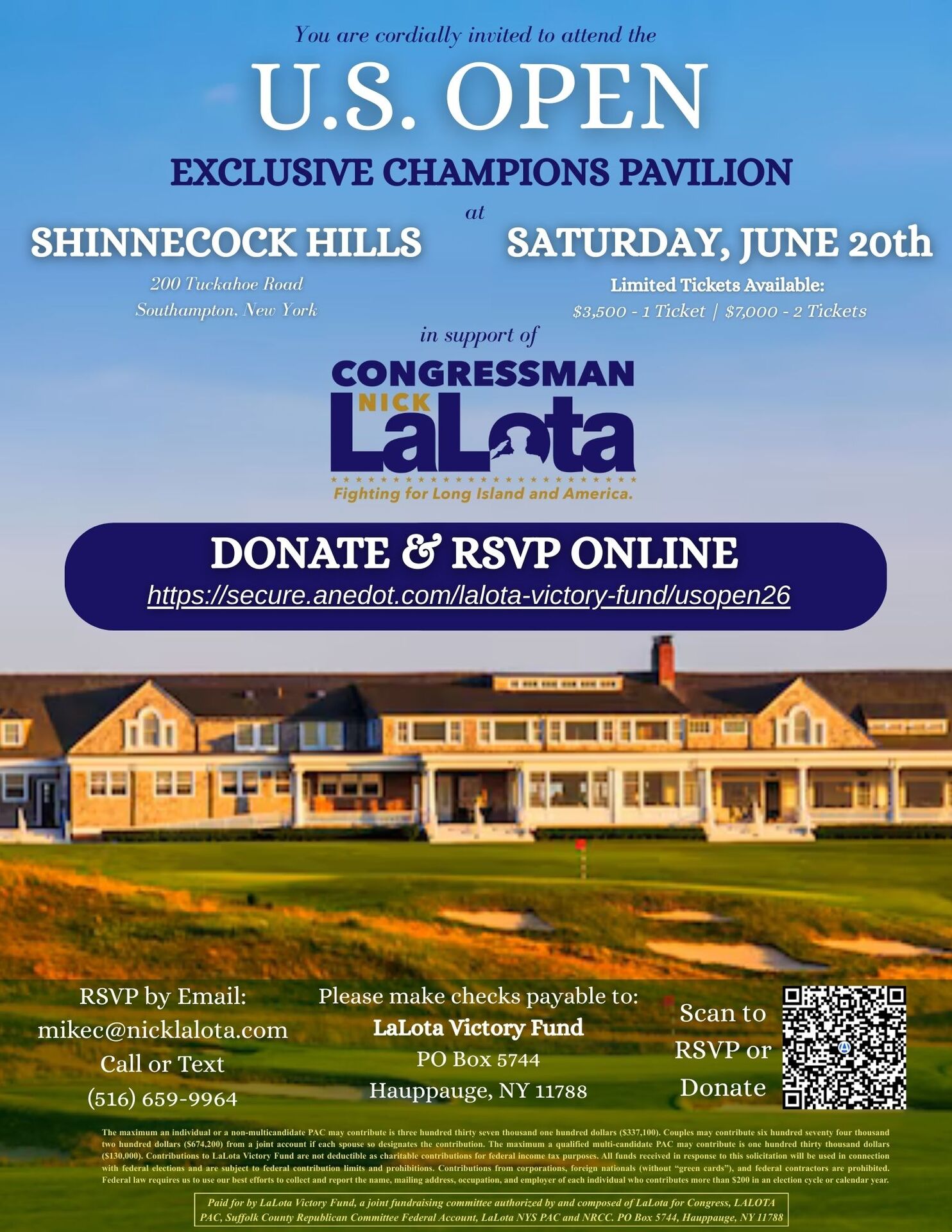 U.S. Open Exclusive Champions Pavilion in Support of Congressman Nick LaLota