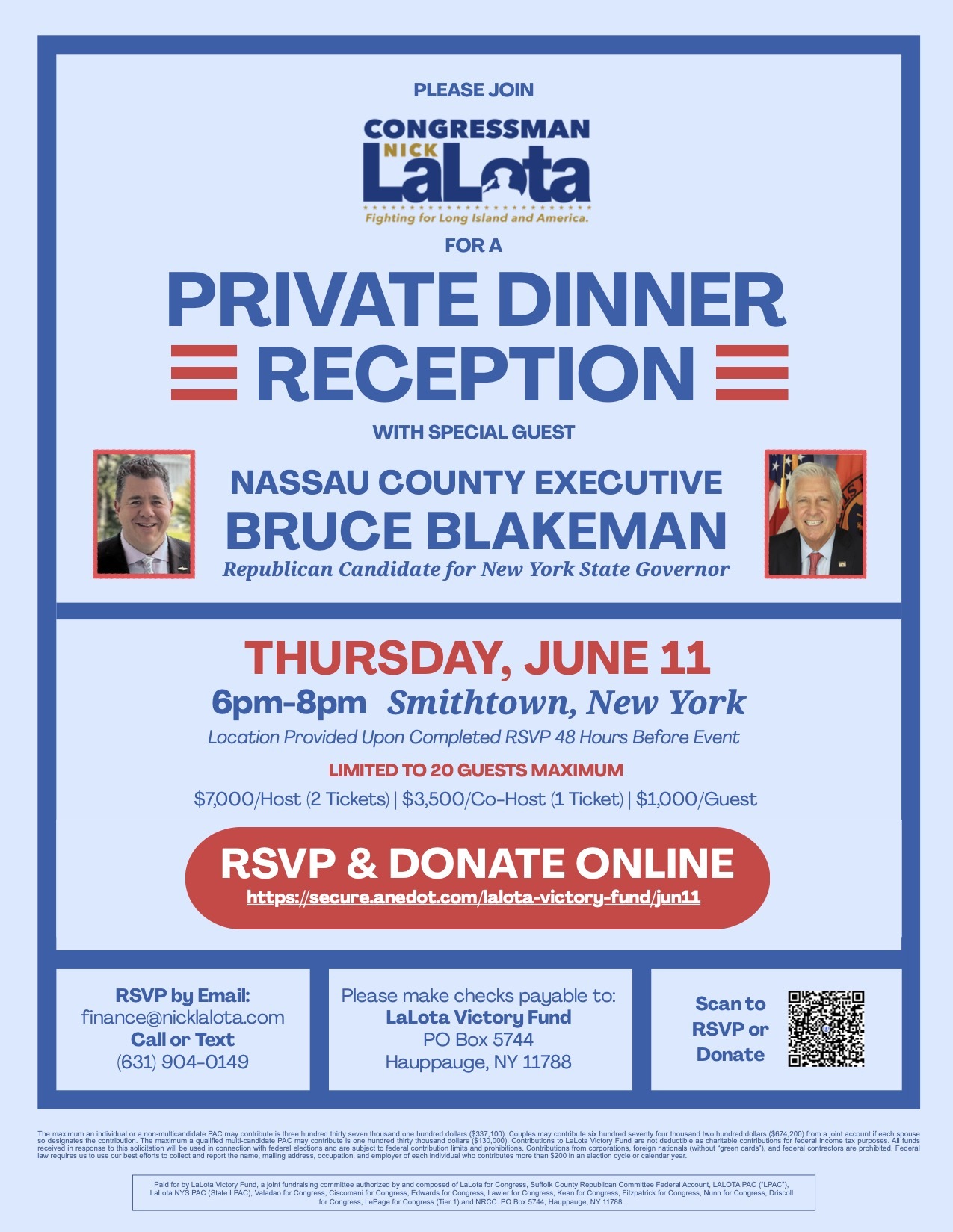Join Congressman Nick LaLota for a Private Dinner Reception with Nassau County Executive Bruce Blakeman