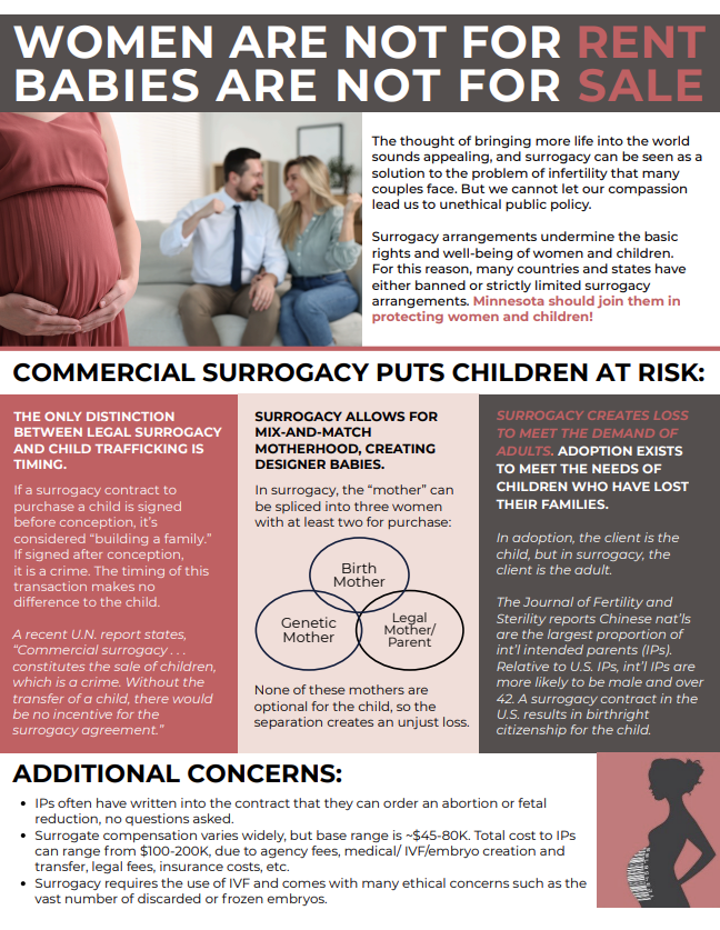 Opposition to Commercial Surrogacy One Pager