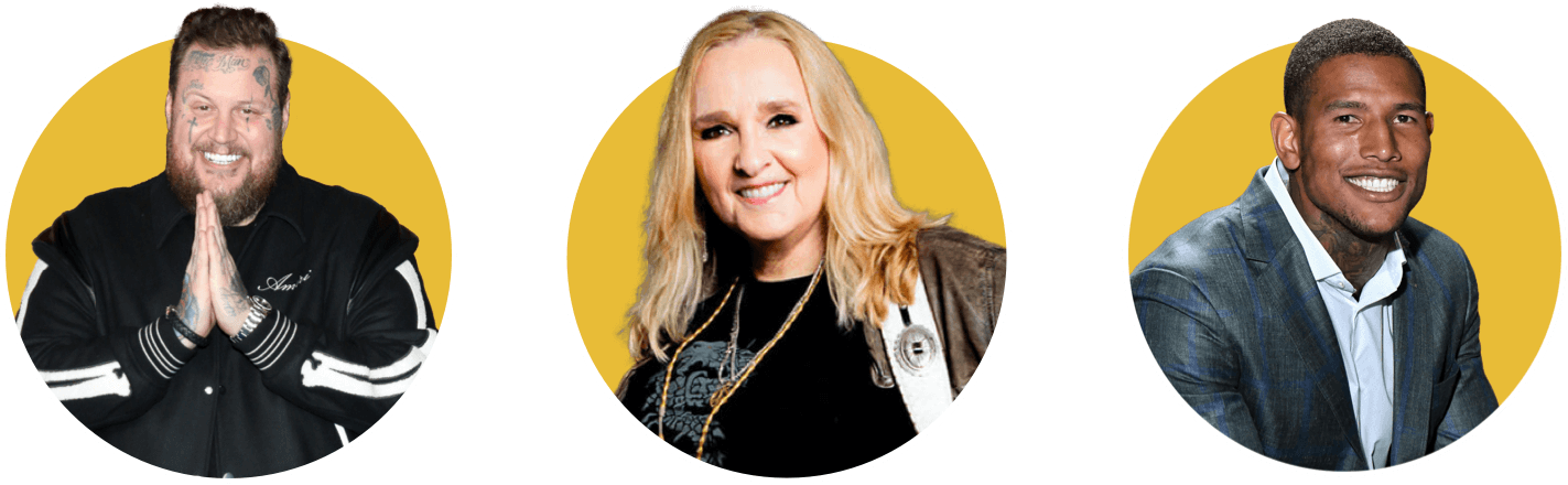 Our 2025 Campus Surge Co-Chairs: Jelly Roll, Melissa Etheridge, and Darren Waller