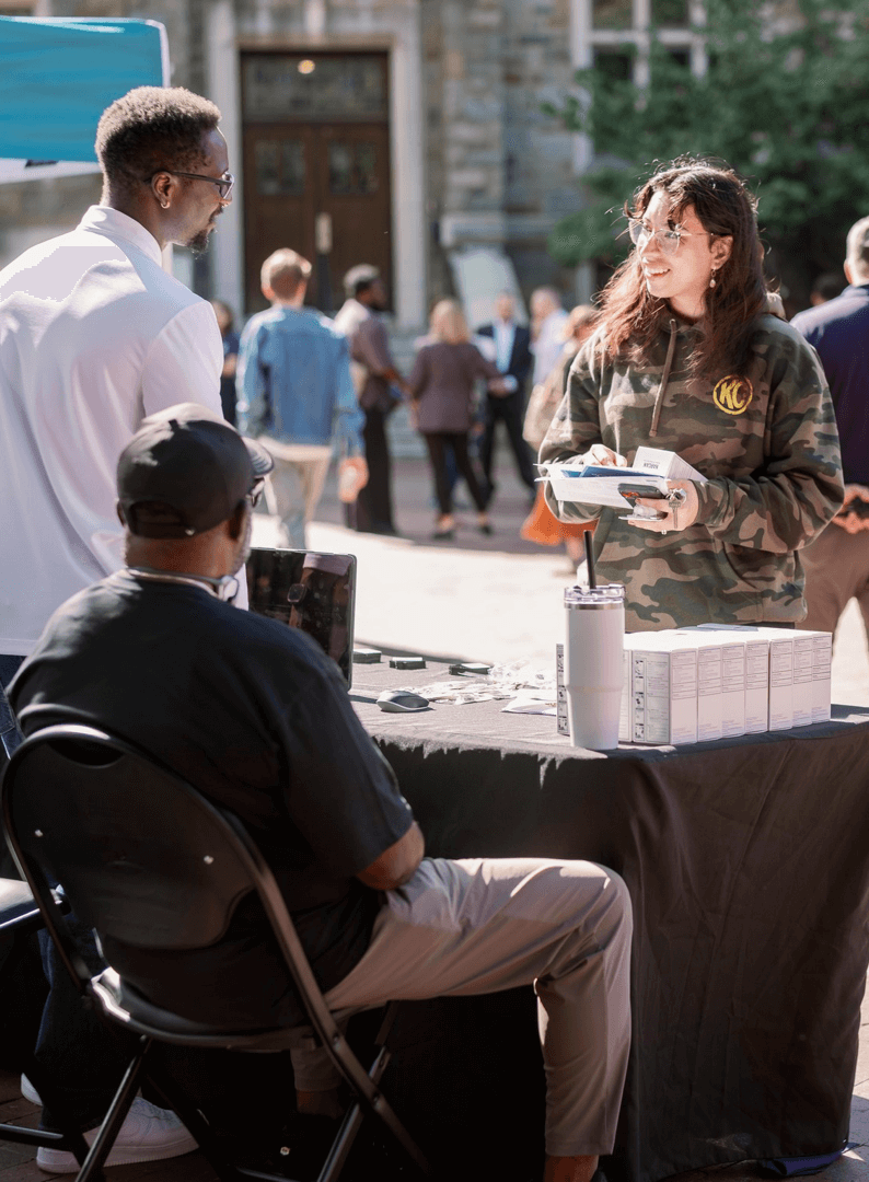 Person receiving free naloxone and other recovery resources