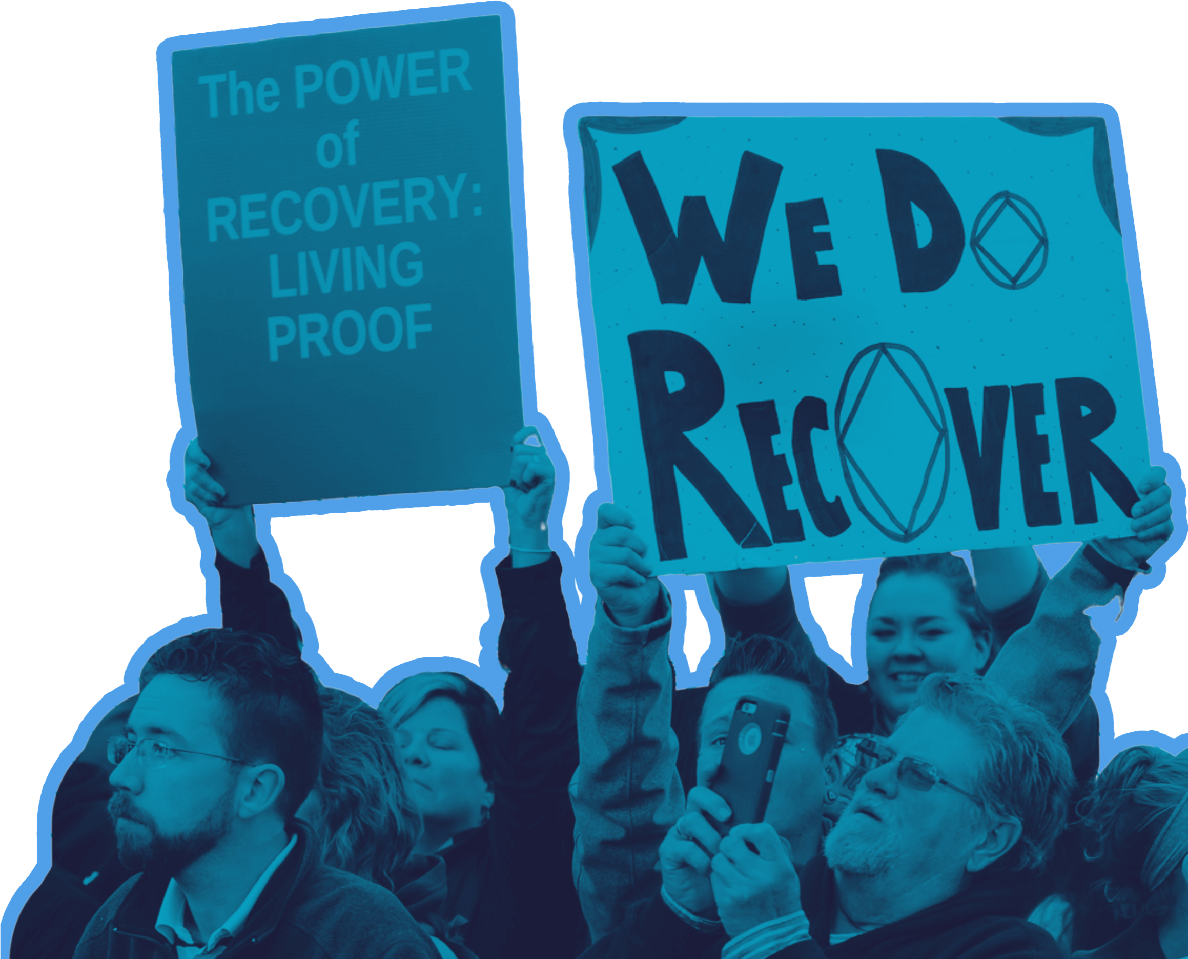 Group of activists holding recovery signs