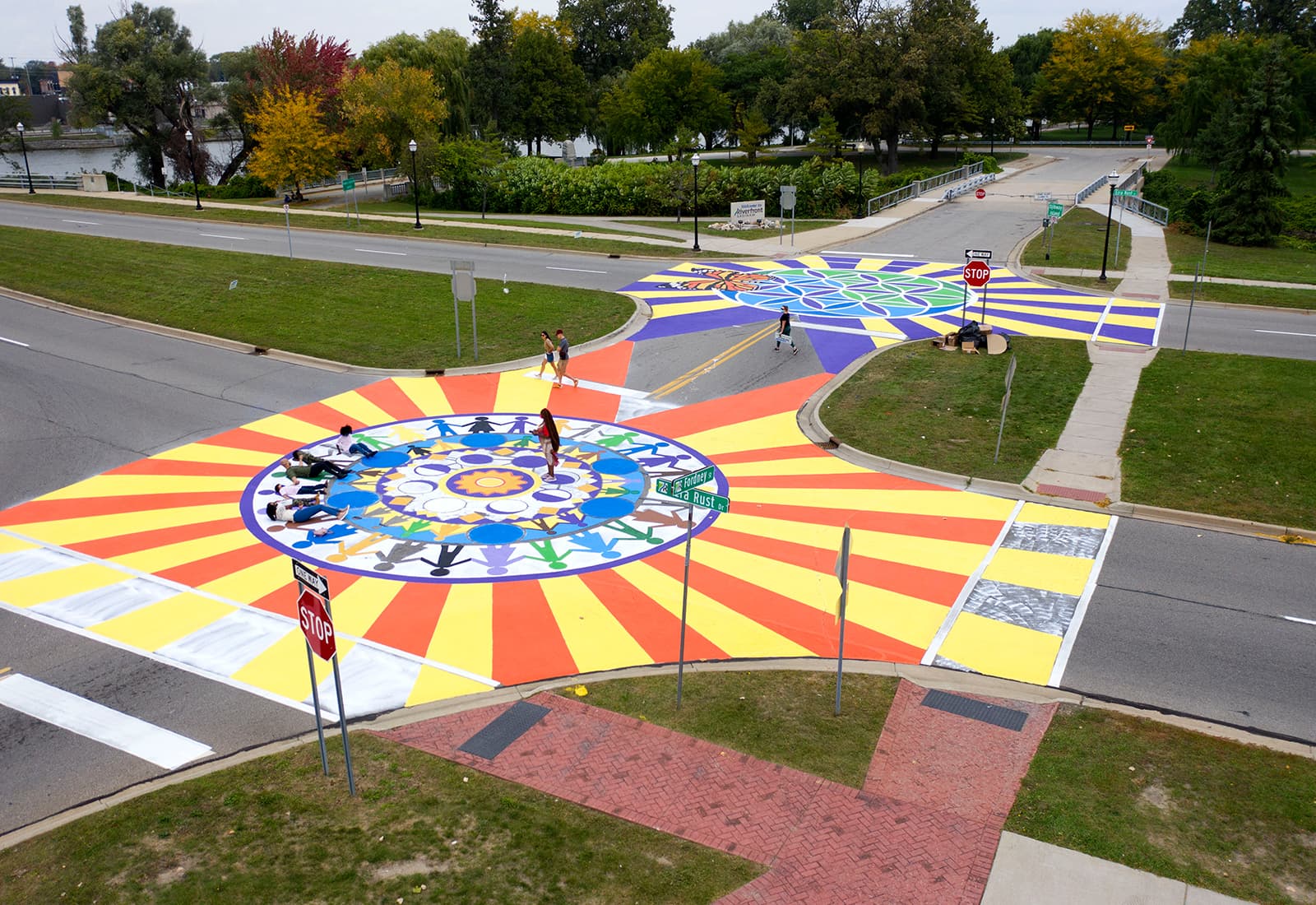 Asphalt art improved safety outcomes in Saginaw, Michigan.
