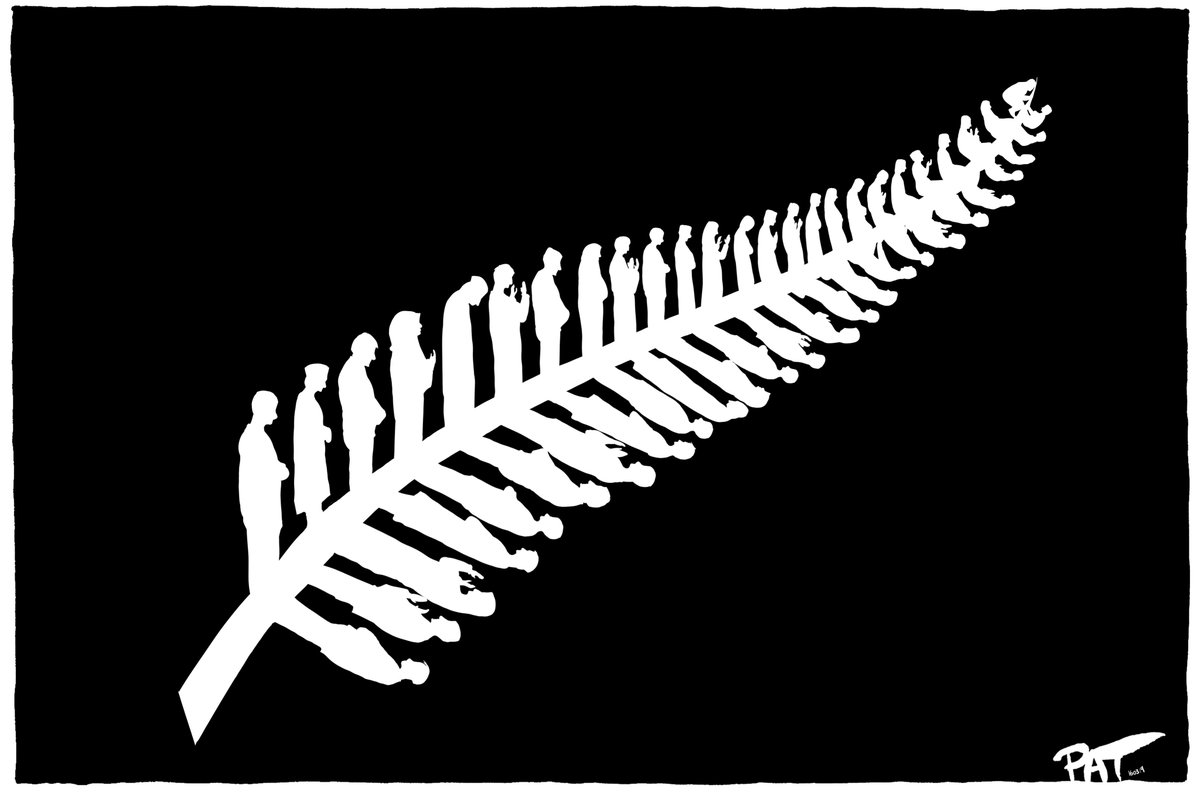 New Zealand silver fern comprised of 50 Christchurch Muslims praying