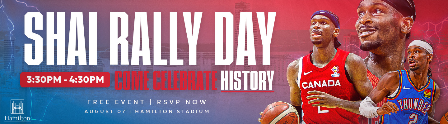 Three images of Shai playing basketball beside the text "Shai Rally Day - Come Celebrate History"