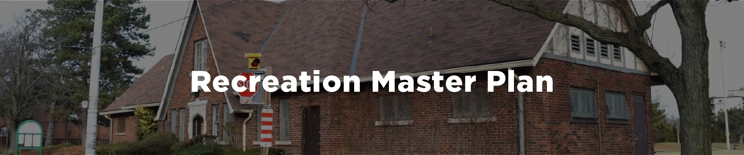 Image of the HAAA Fieldhouse with the overlaid text "Parks and Recreation in Hamilton"