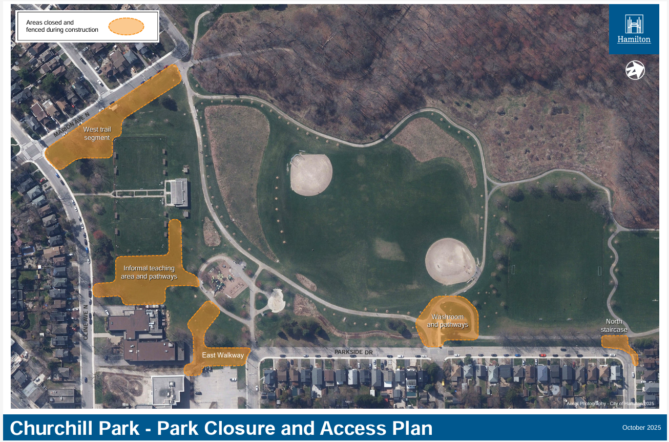 An image of Churchill Park indicating the closed sections