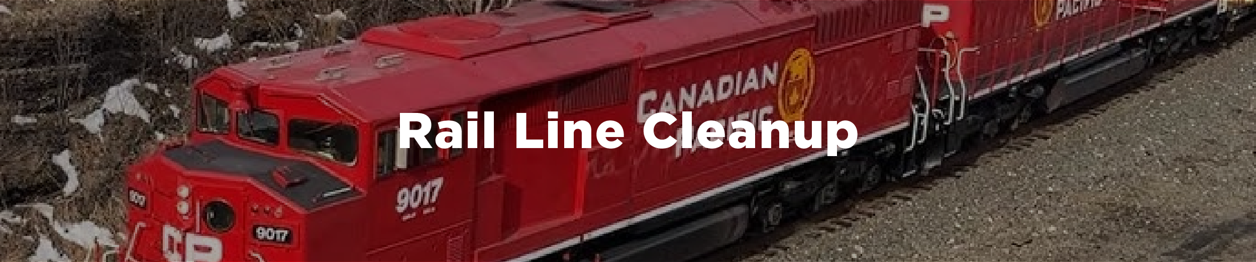 Image of CPKC Train approaching the Desjardins Canal in March of 2025 - a still from a YouTube video from Go Transit Man 2002 - with the overlaid text Rail Line Cleanup