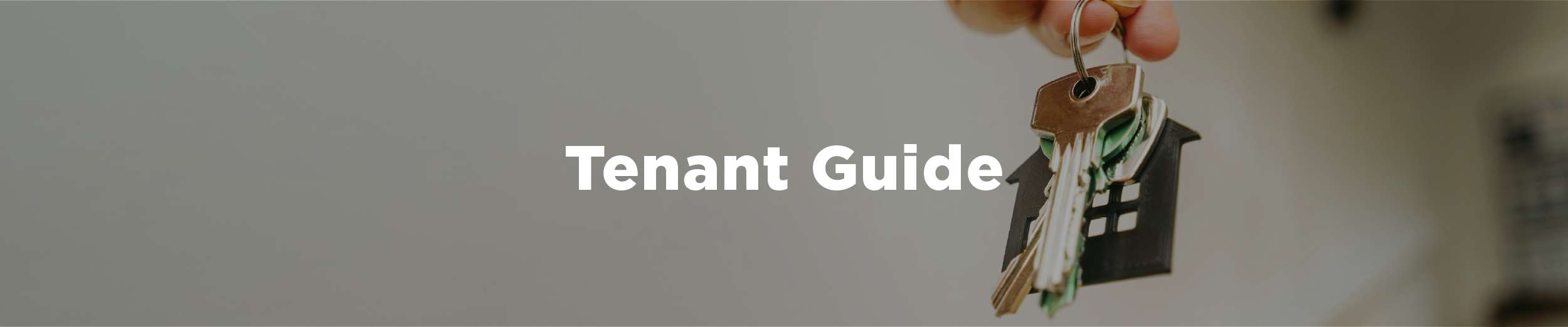A person holding a set of keys, walking up to their new apartment with the overlaid text "Tenant Guide"