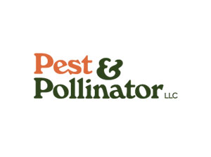 Square with white background and large bold text in orange and green: Pest & Pollinator, LLC
