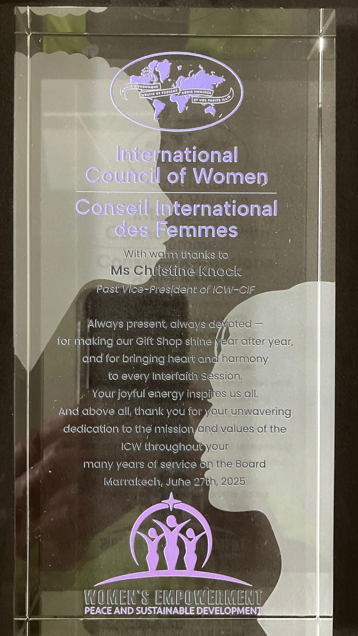 ICW award to Christine Knock