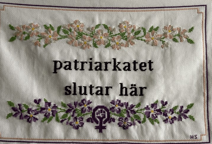 Needlepoint of saying: Patriarchy ends here