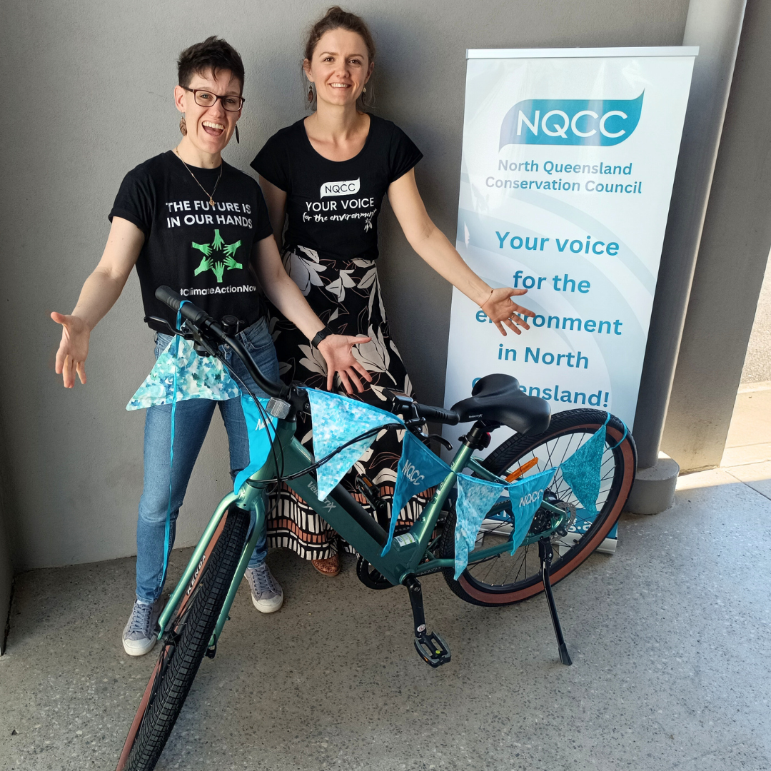 Crystal and Luna presenting the bike