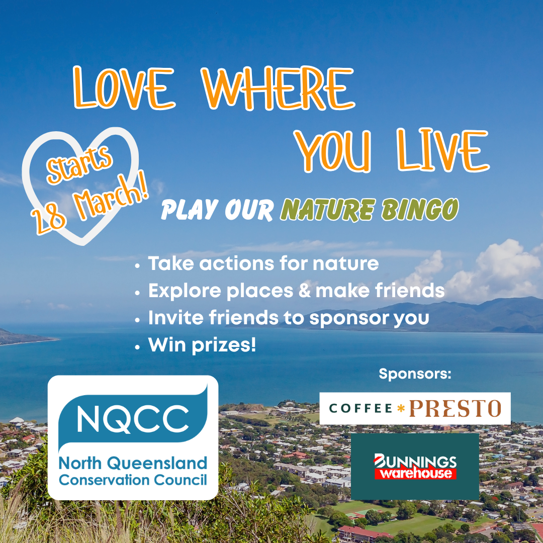 A fundraiser poster showing Townsville and the ocean in the background