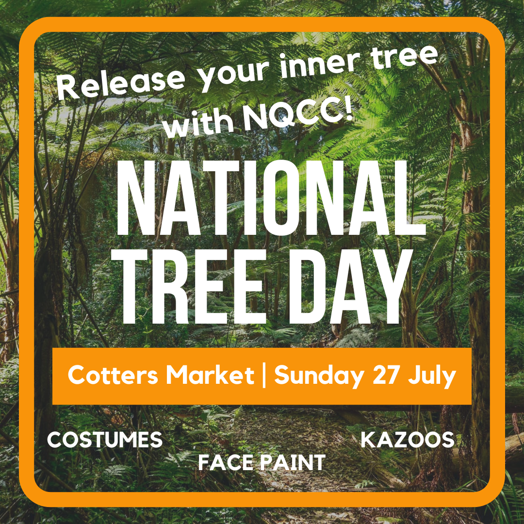 Event banner reads: release your inner tree with NQCC on national tree day