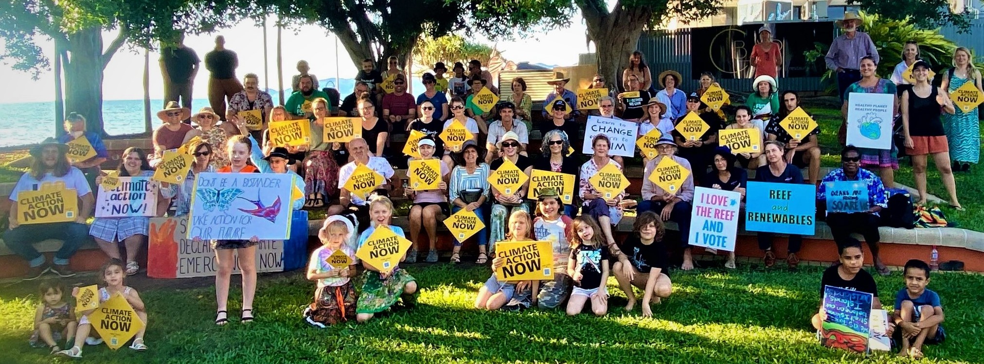 Climate rally crowd with children at the forefront