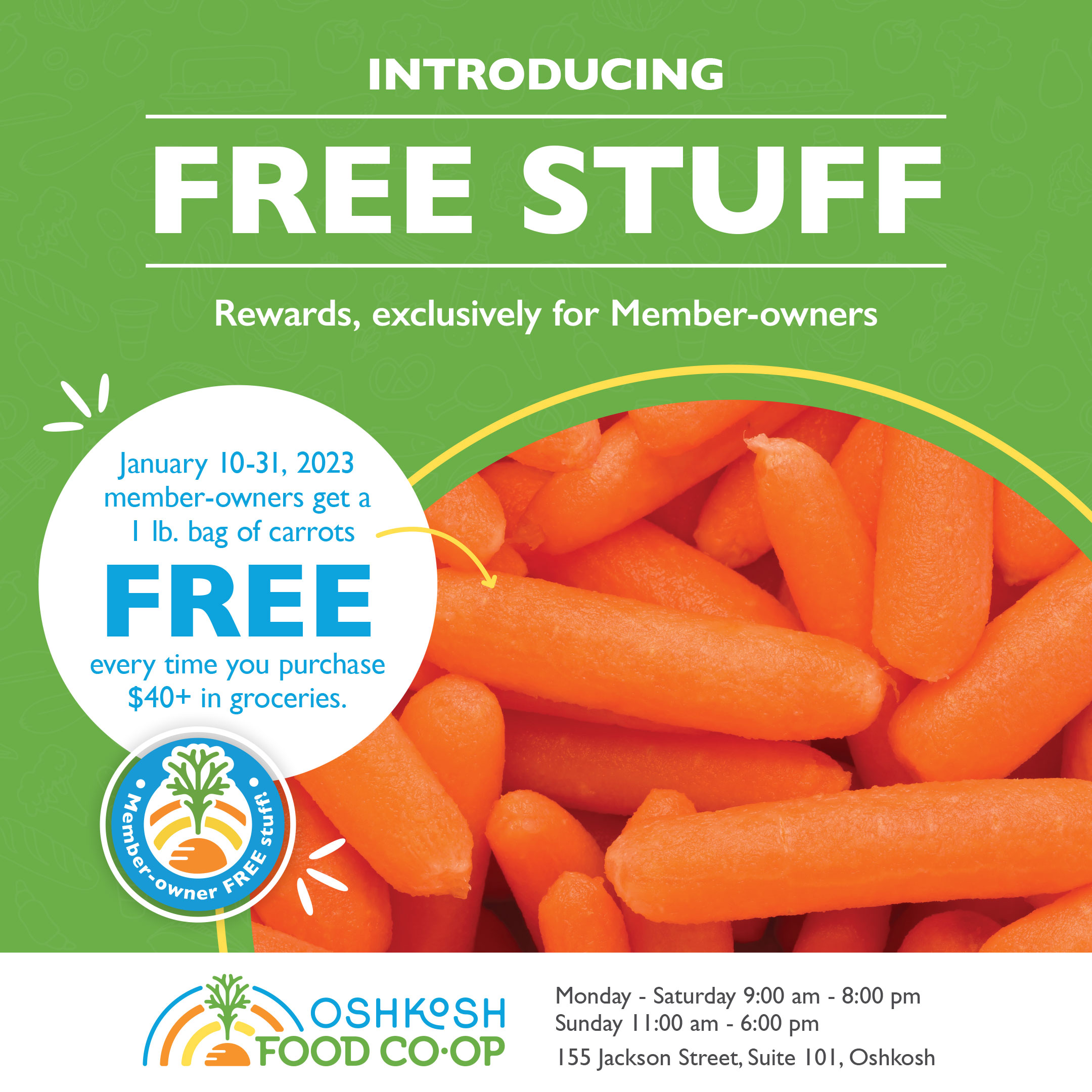 Member-owner FREE Stuff - January 2023 - Oshkosh Food Coop