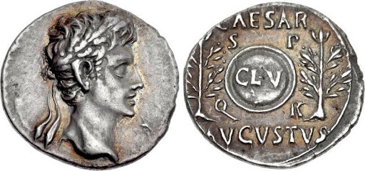 Roman coin with Augustus wearing laurels