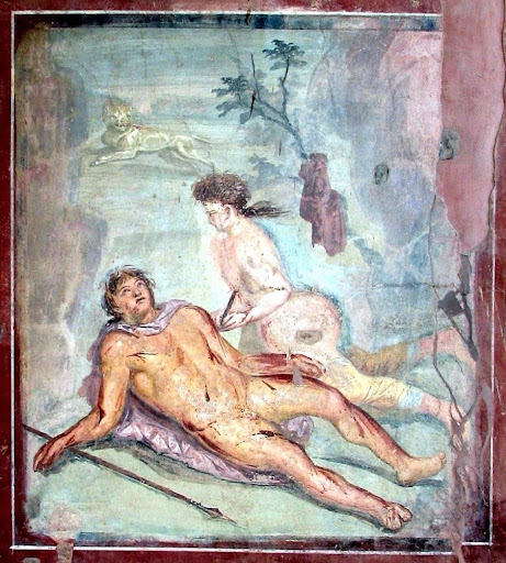 Pyramus and Thisbe in a fresco from Pompeii