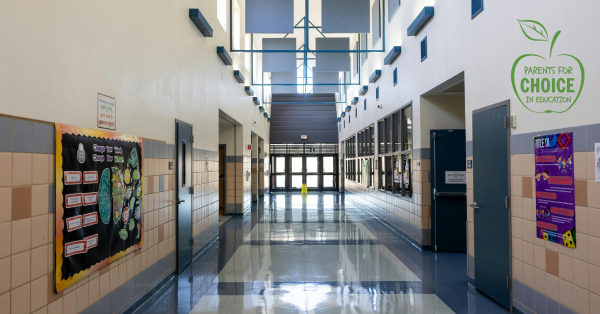 an empty school hallway