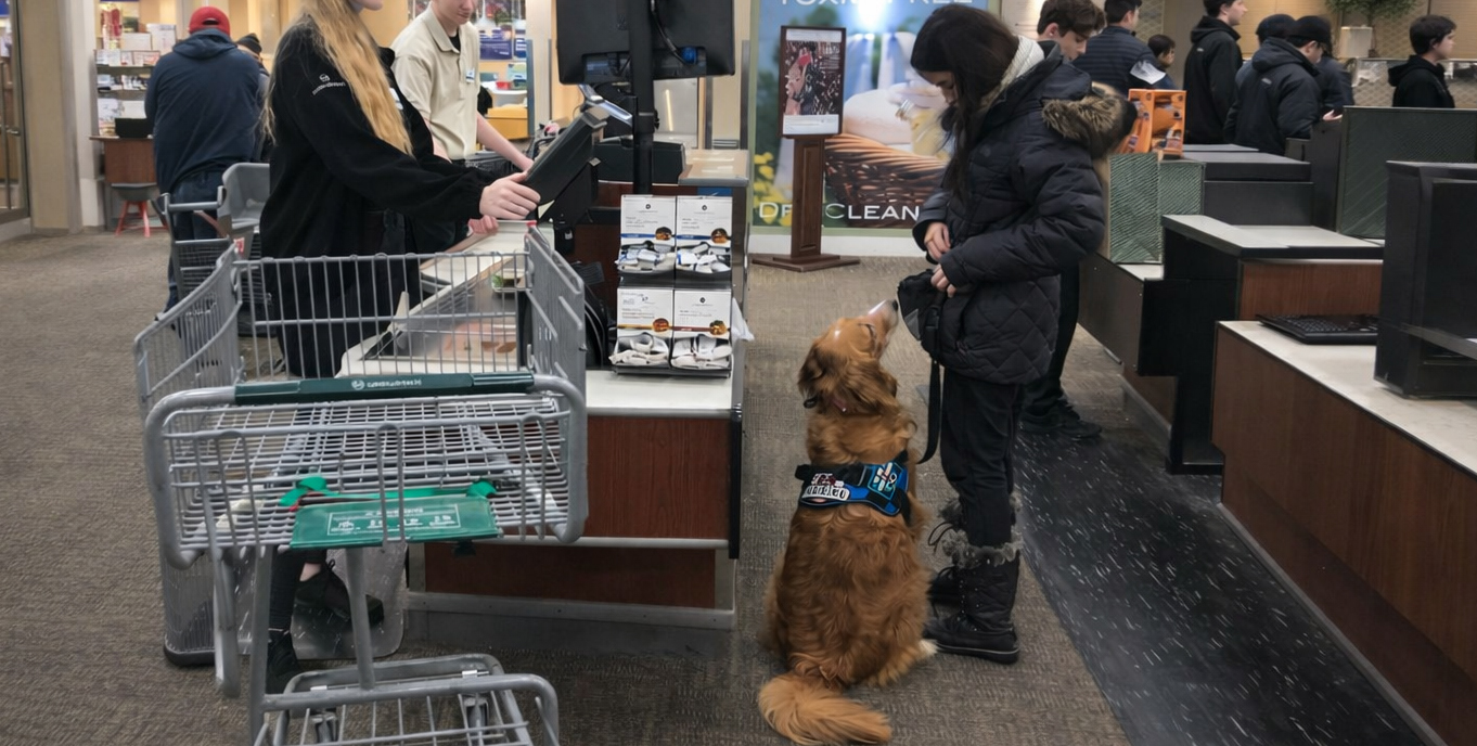 PTSD service dog in grocery store