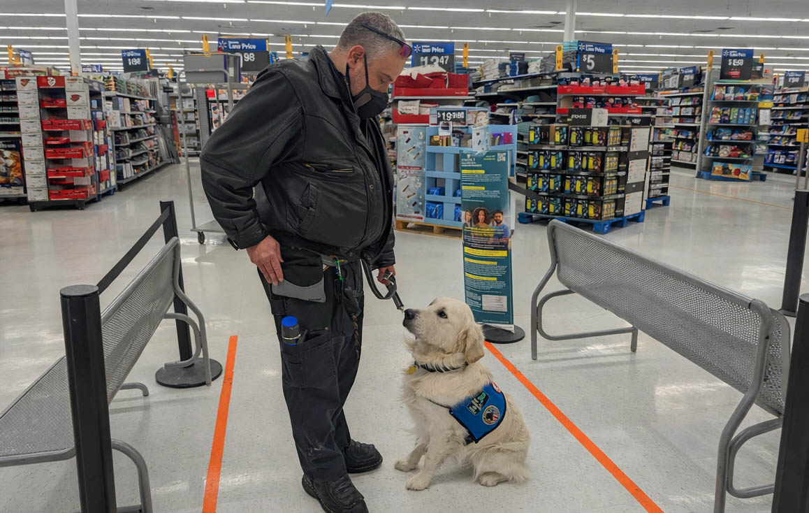 Service dog working with a handler