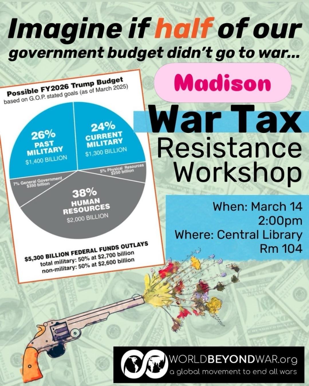 Madison War Tax Resistance Workshop flyer