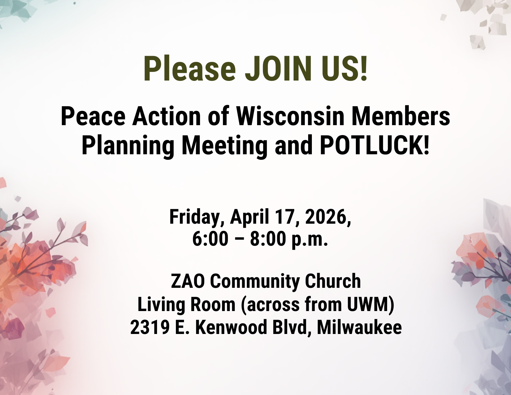 Planning meeting and potluck flyer front
