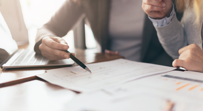 person looking at a form