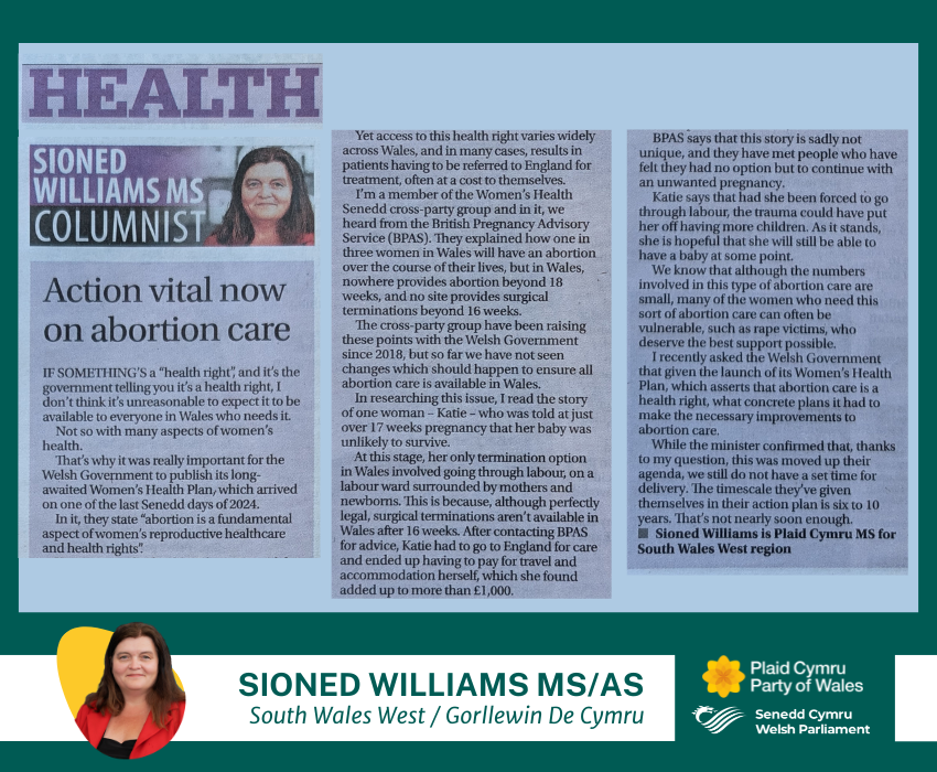 Sioned Williams MS' article for the Western Mail health column