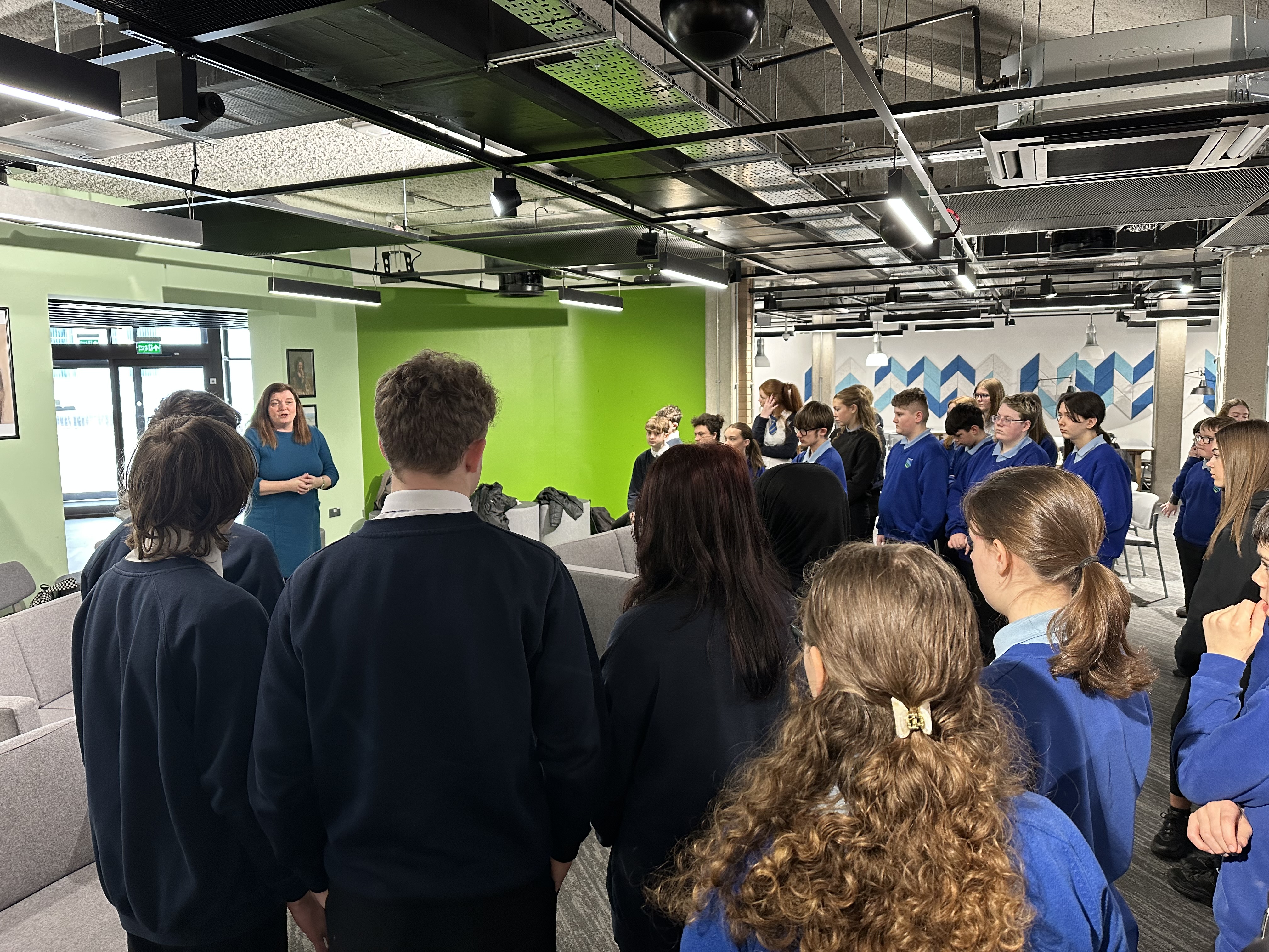 Sioned speaking to a group of school children