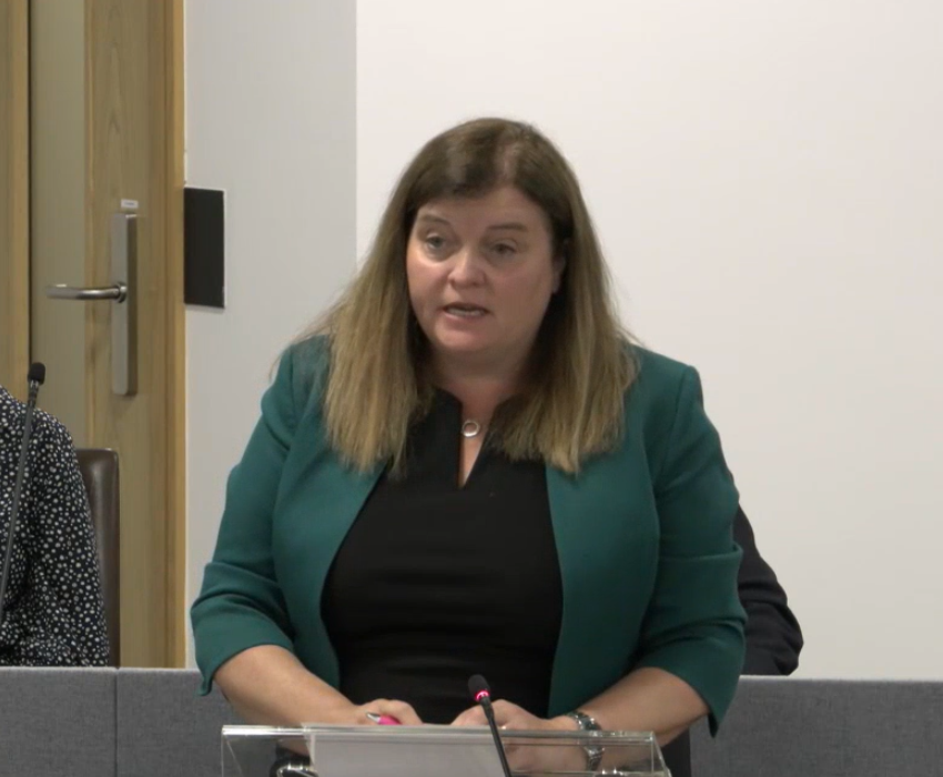 Mae Sioned Williams AS yn siarad yn Siambr Hywel, yn y Senedd