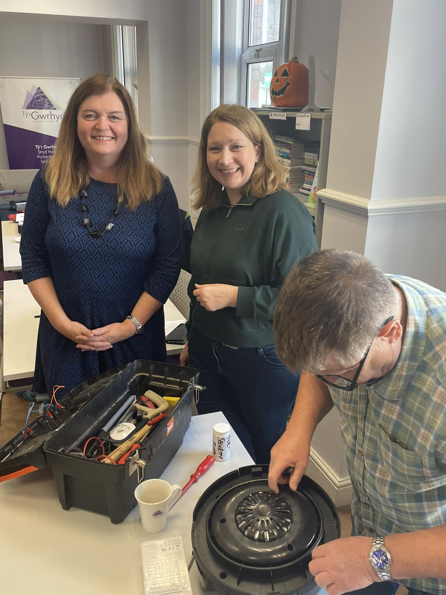 Sioned at the repair workshop
