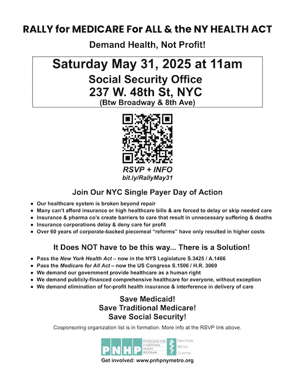 Bllack text on white background with all the rally details, link & QR code to RSVP