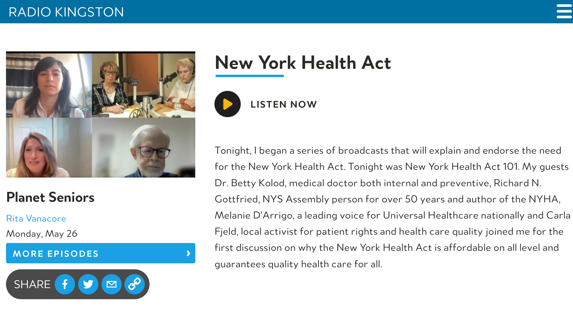 Screenshot of Radio Kingston program