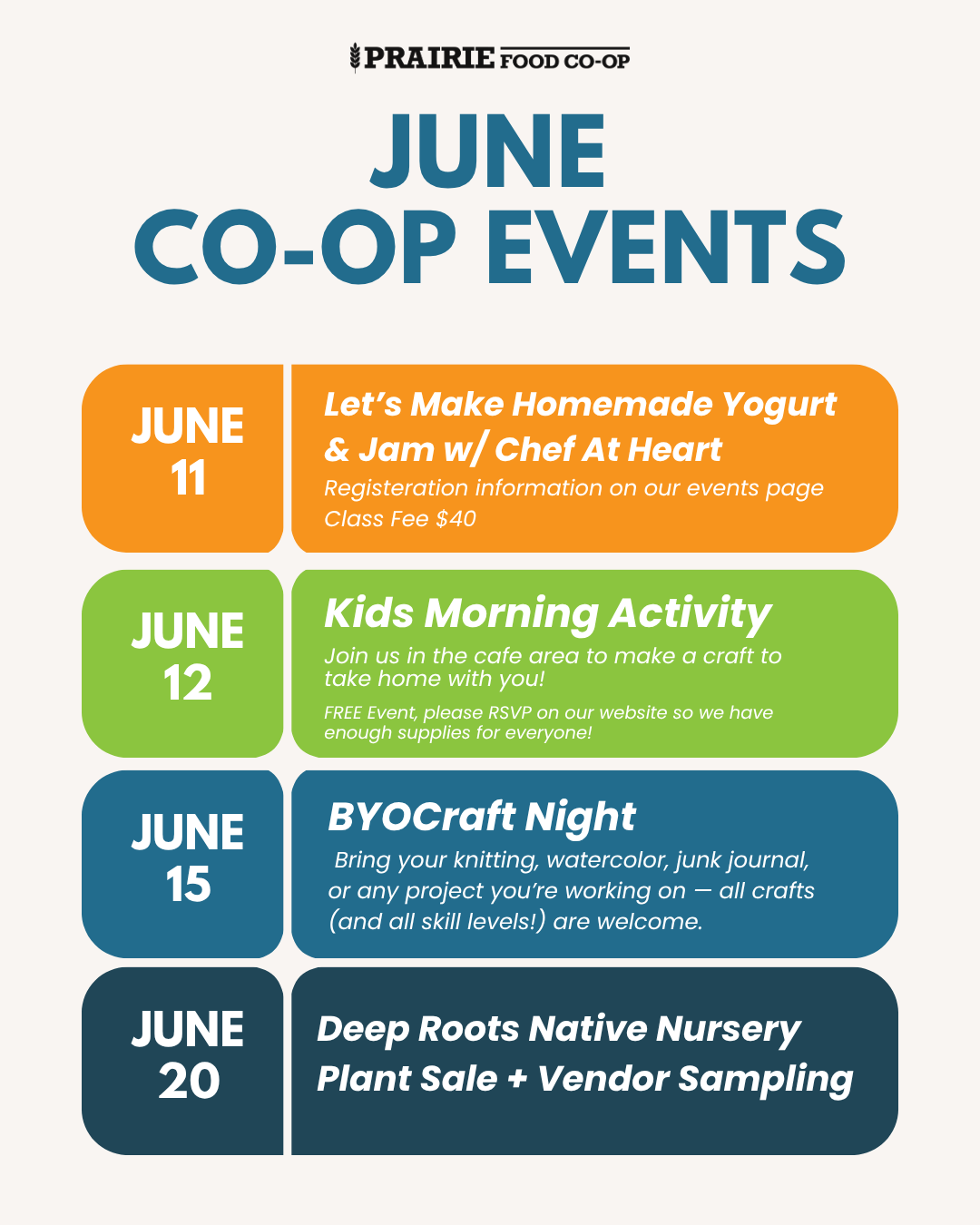 Monthly Cafe Events Calendar