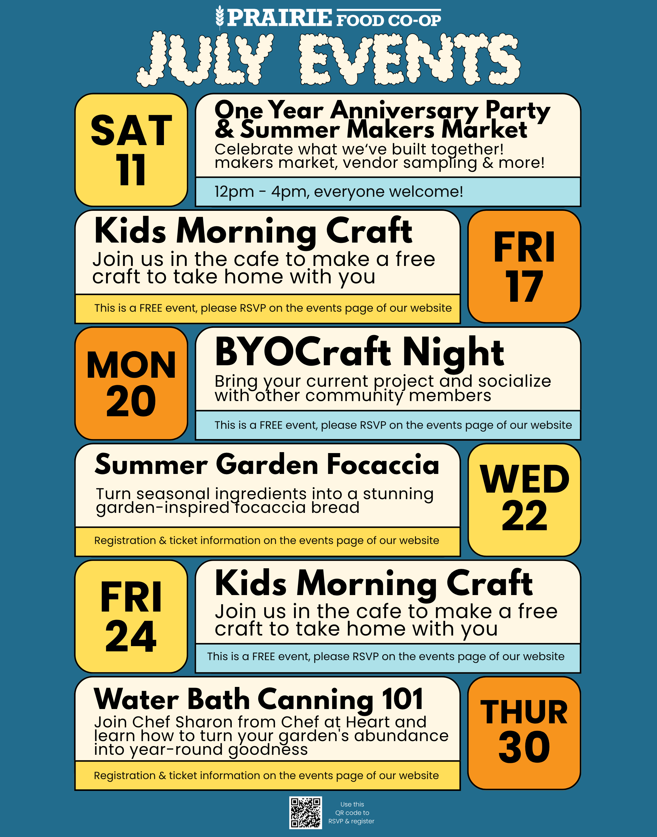 Monthly Cafe Events Calendar