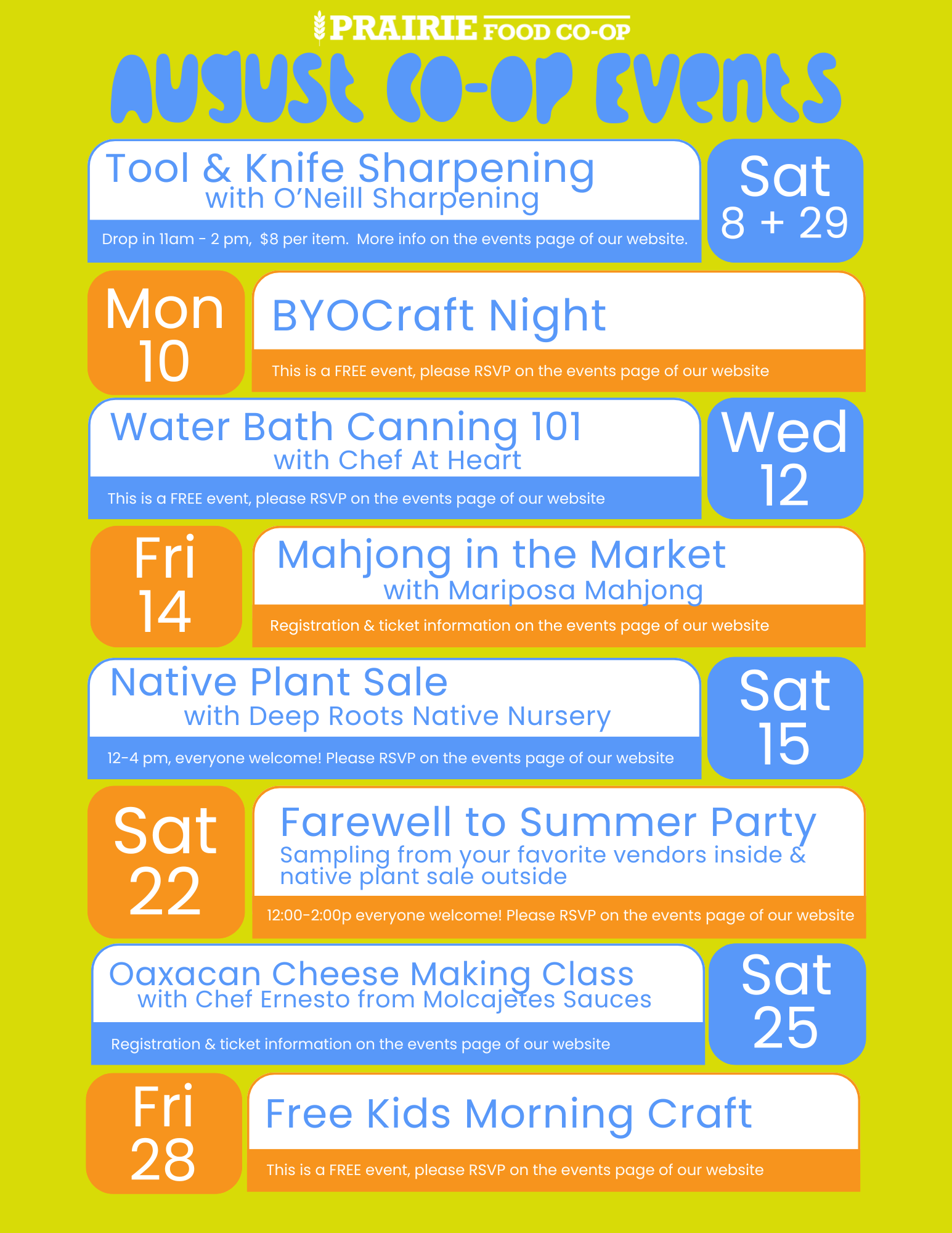Monthly Cafe Events Calendar