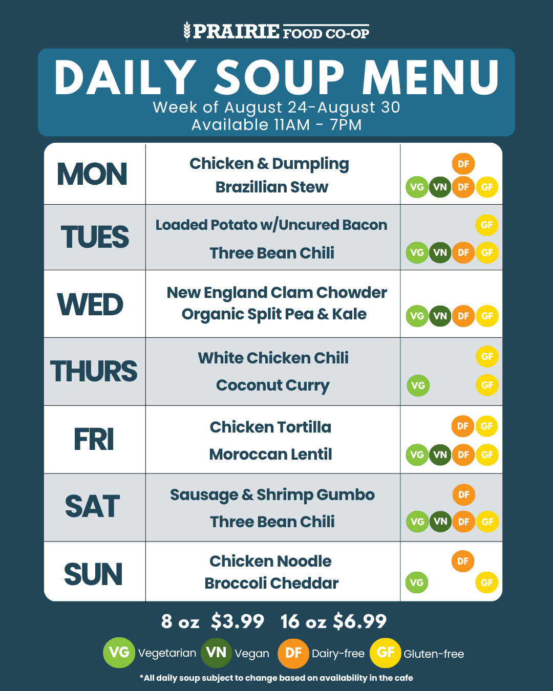 Weekly Soup Menu