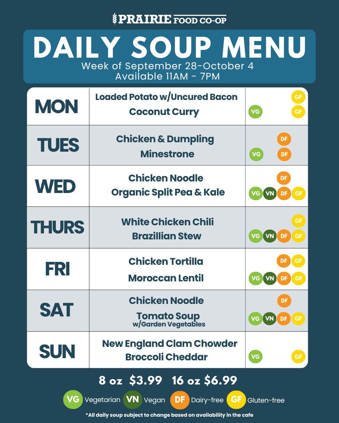 Weekly Soup Menu