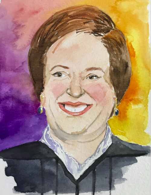Watercolor headshot of Supreme Court Justice Elena Kagan