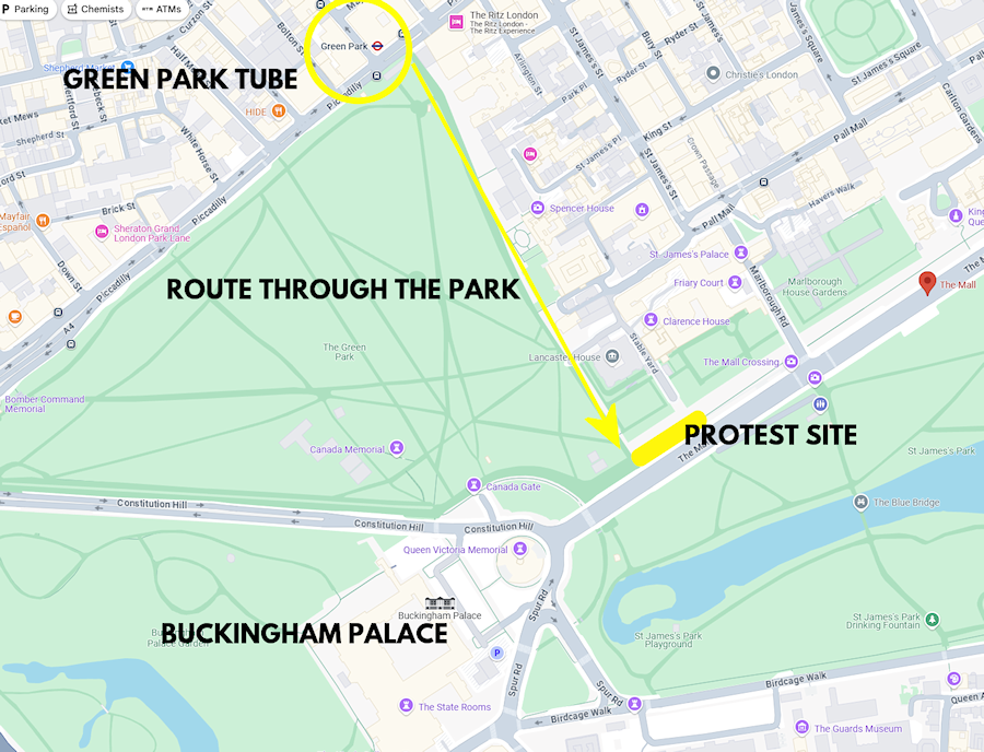 Walk through the park from Green Park station to the Mall