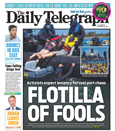 Front cover of the Daily Telegraph with the caption "Flotilla of Fools"